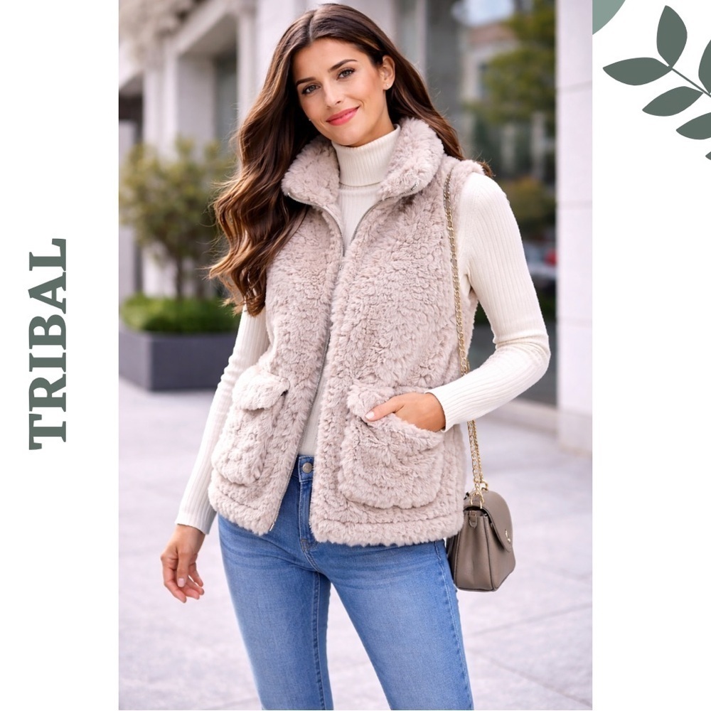 Tribal Faux Fur Vest Large Pink Plush Layering Jacket